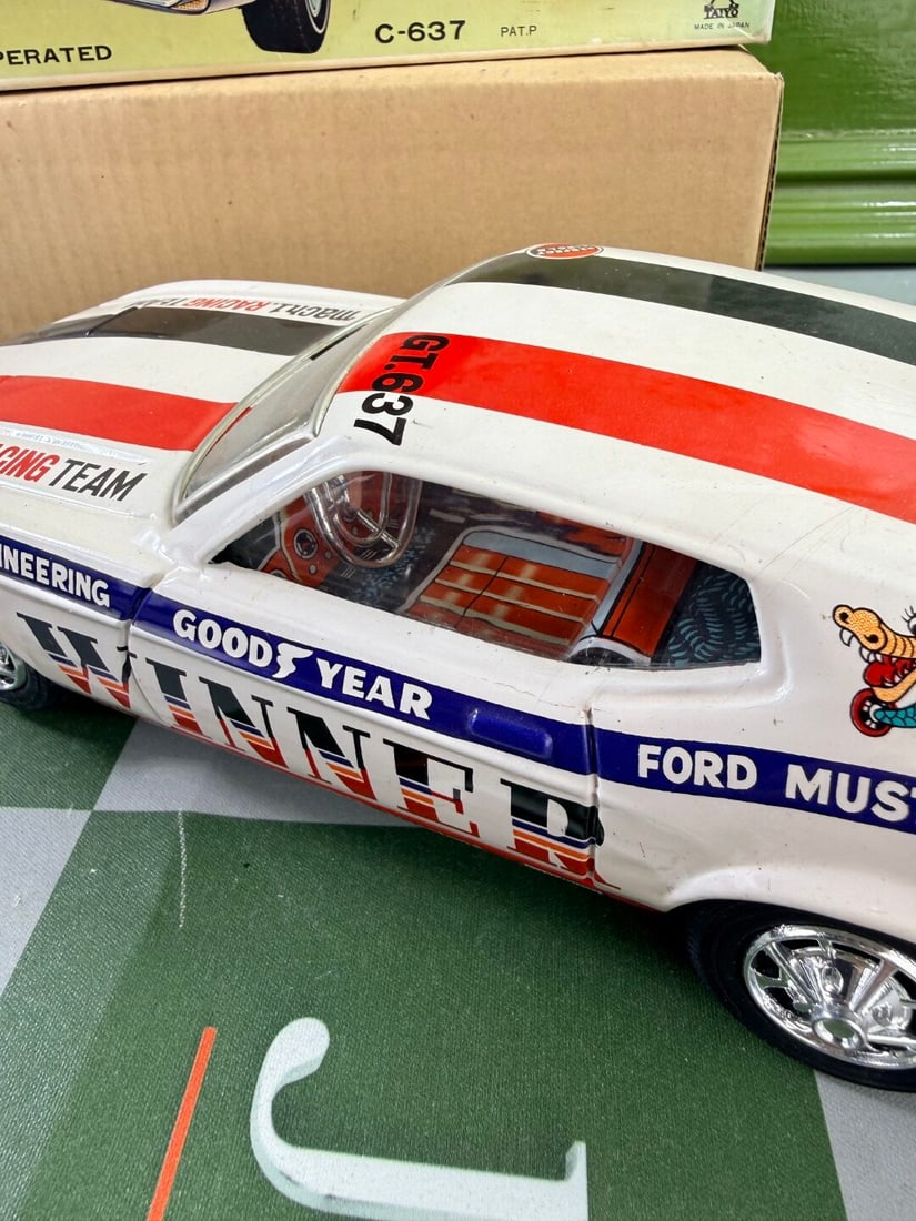 Japanese Tinplate Battery Operated Rusher Circa 1960s Vintage Mach1 Mustang-Rare - 3