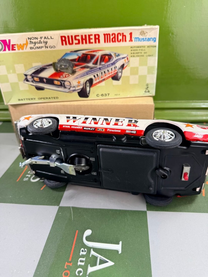 Japanese Tinplate Battery Operated Rusher Circa 1960s Vintage Mach1 Mustang-Rare - 5