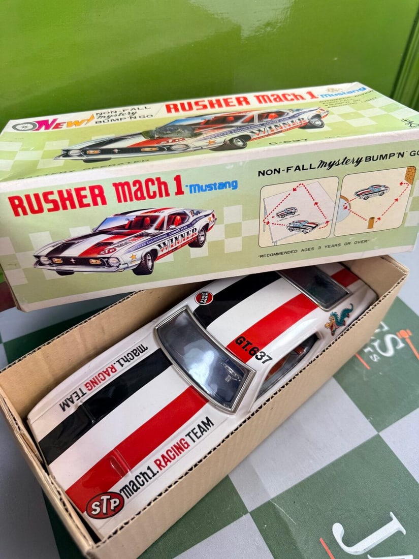Japanese Tinplate Battery Operated Rusher Circa 1960s Vintage Mach1 Mustang-Rare - 8