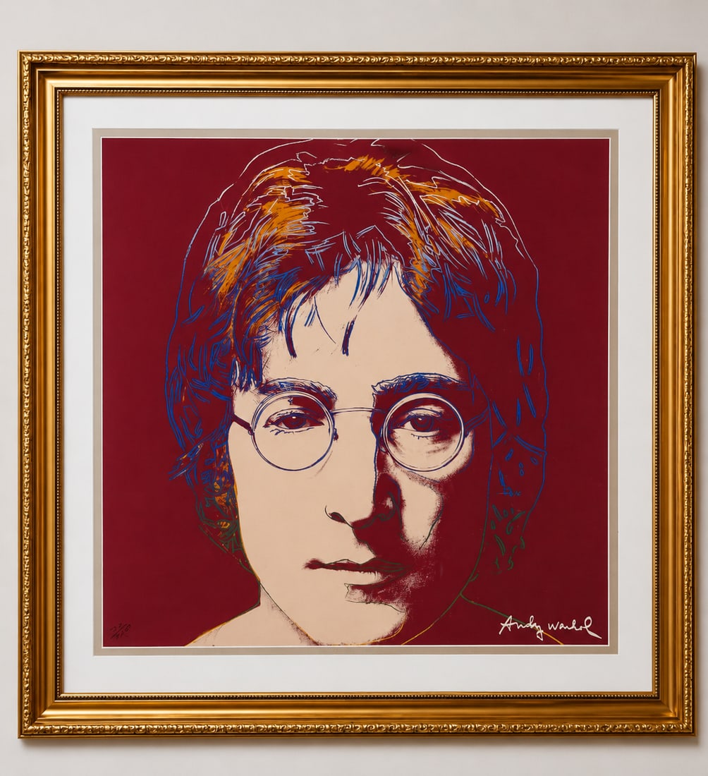 Andy Warhol-(1928-1987) John Lennon Numbered Lithograph 350/2400: Andy Warhol-(1928-1987) "John Lennon " Numbered Lithograph. Professionally framed using museum quality perspex and double mount, gold finish ornate framed. Dimensions & number of limited print num