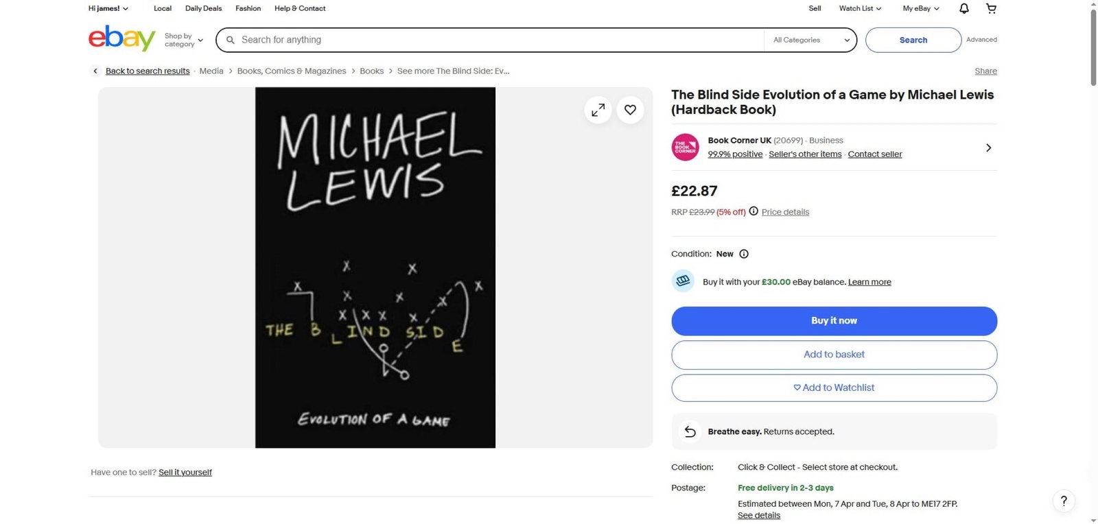 `The Blind Side` Hardback Edition By Micheal Lewis - 3