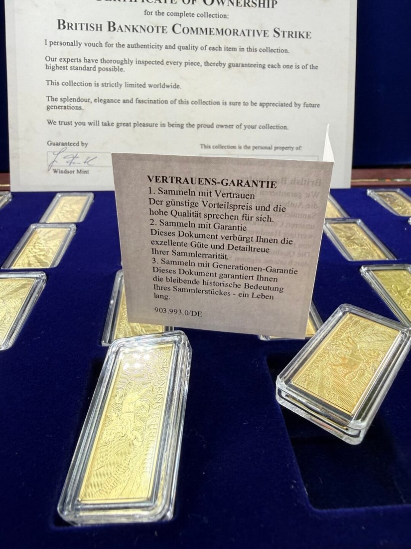 2023 Windsor Mint British Banknote Commemorative 24 K Gold Plated Ingots - 6