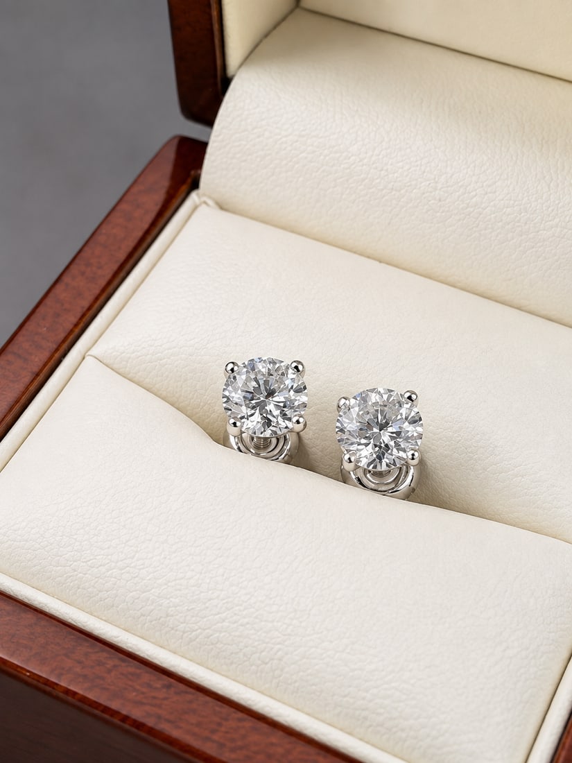 2.00 Carat Round Cut D/VVS2 Diamond Stud Earrings Set In 14 Carat Gold: 2.00 Carat Round Cut D/VVS2 Diamond Stud Earrings Set In 14 Carat Gold, an unworn and new pair of natural 100% diamonds that benefit from having the GIE certification that values the earrings at