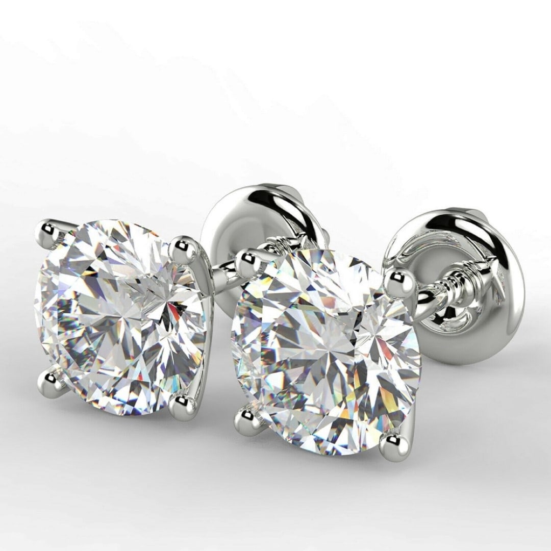 2.00 Carat Round Cut D/VVS2 Diamond Stud Earrings Set In 14 Carat Gold - 2