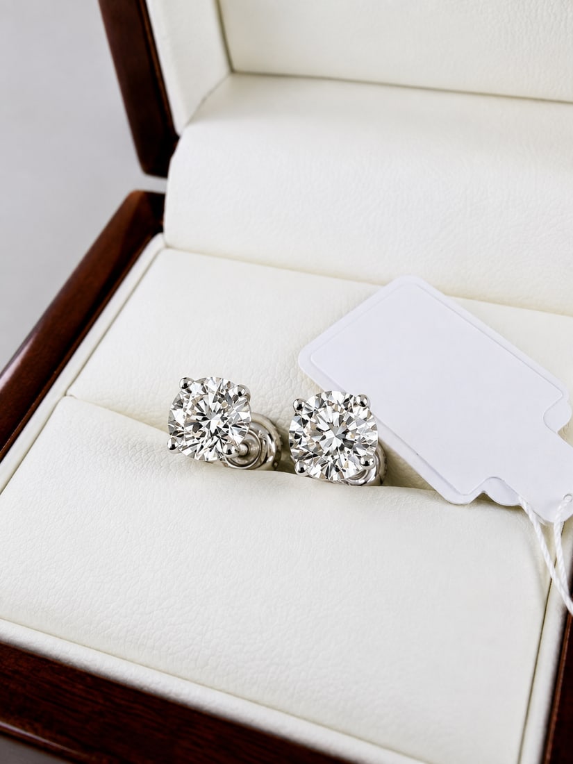 2.00 Carat Round Cut D/VVS2 Diamond Stud Earrings Set In 14 Carat Gold - 4