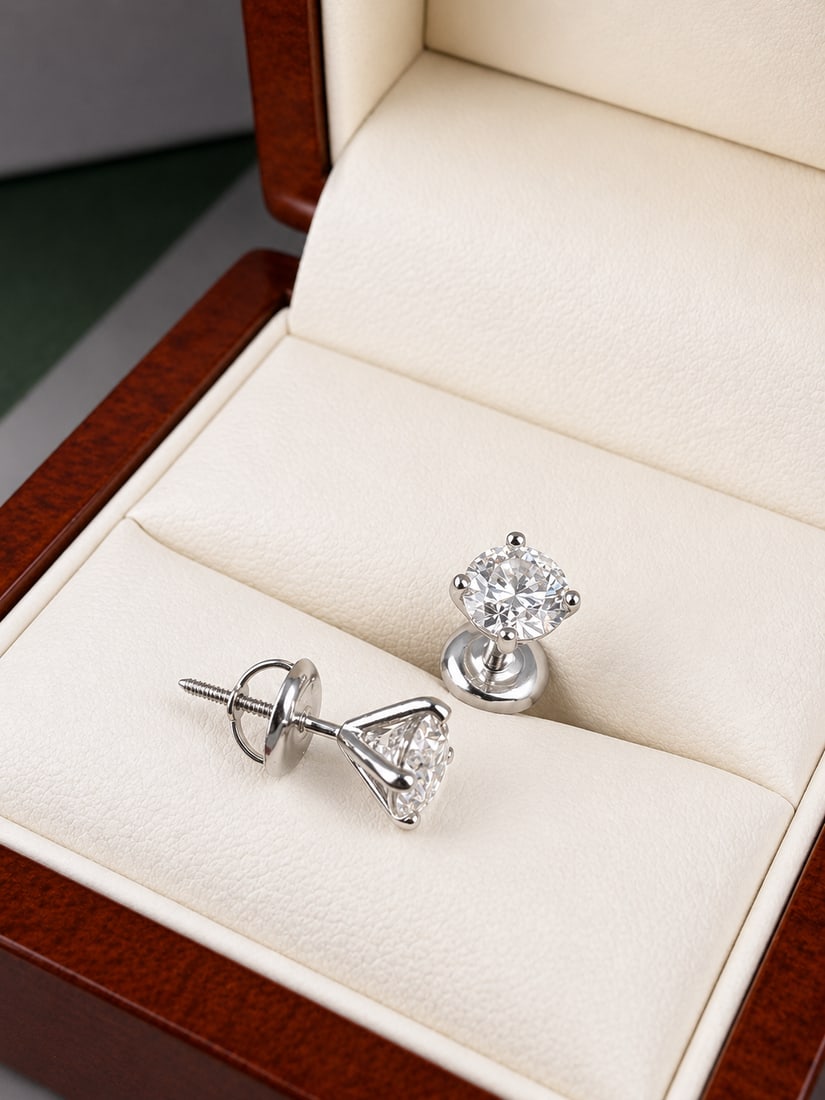 2.00 Carat Round Cut D/VVS2 Diamond Stud Earrings Set In 14 Carat Gold - 8