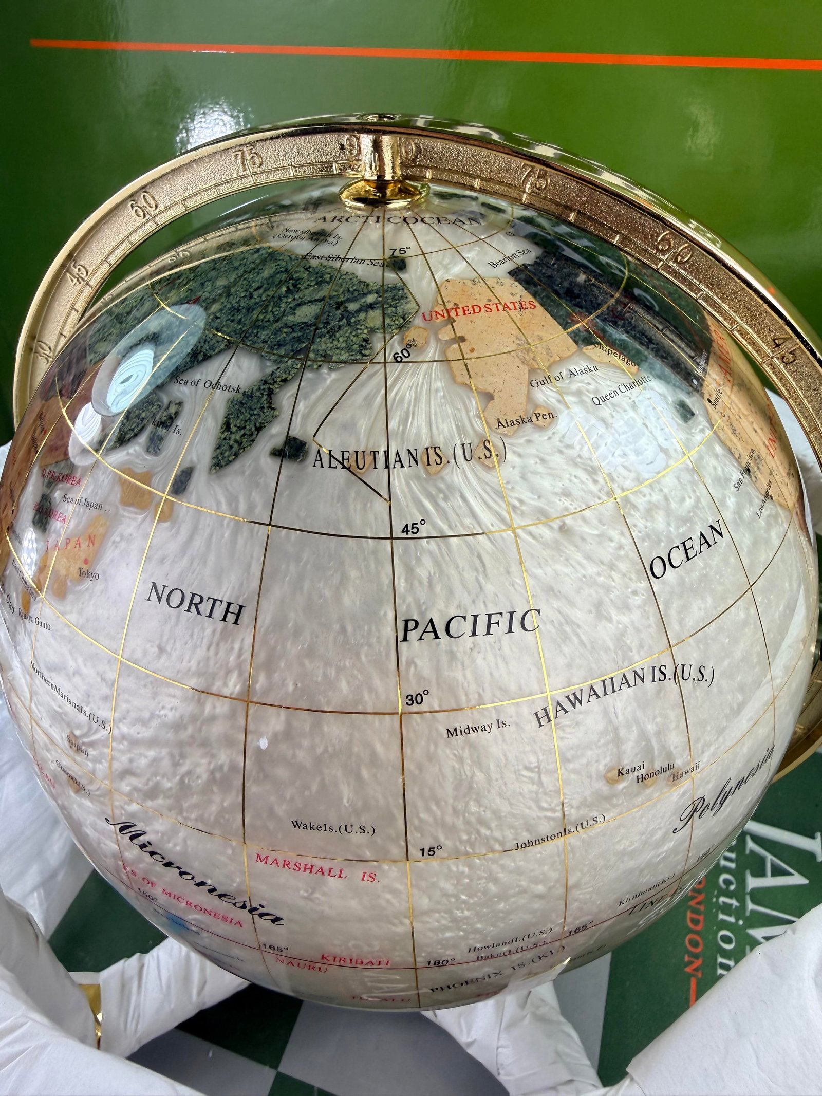 Semi Precious Gemstone Globe 300mm With Inset Compass-Unopened. - 2