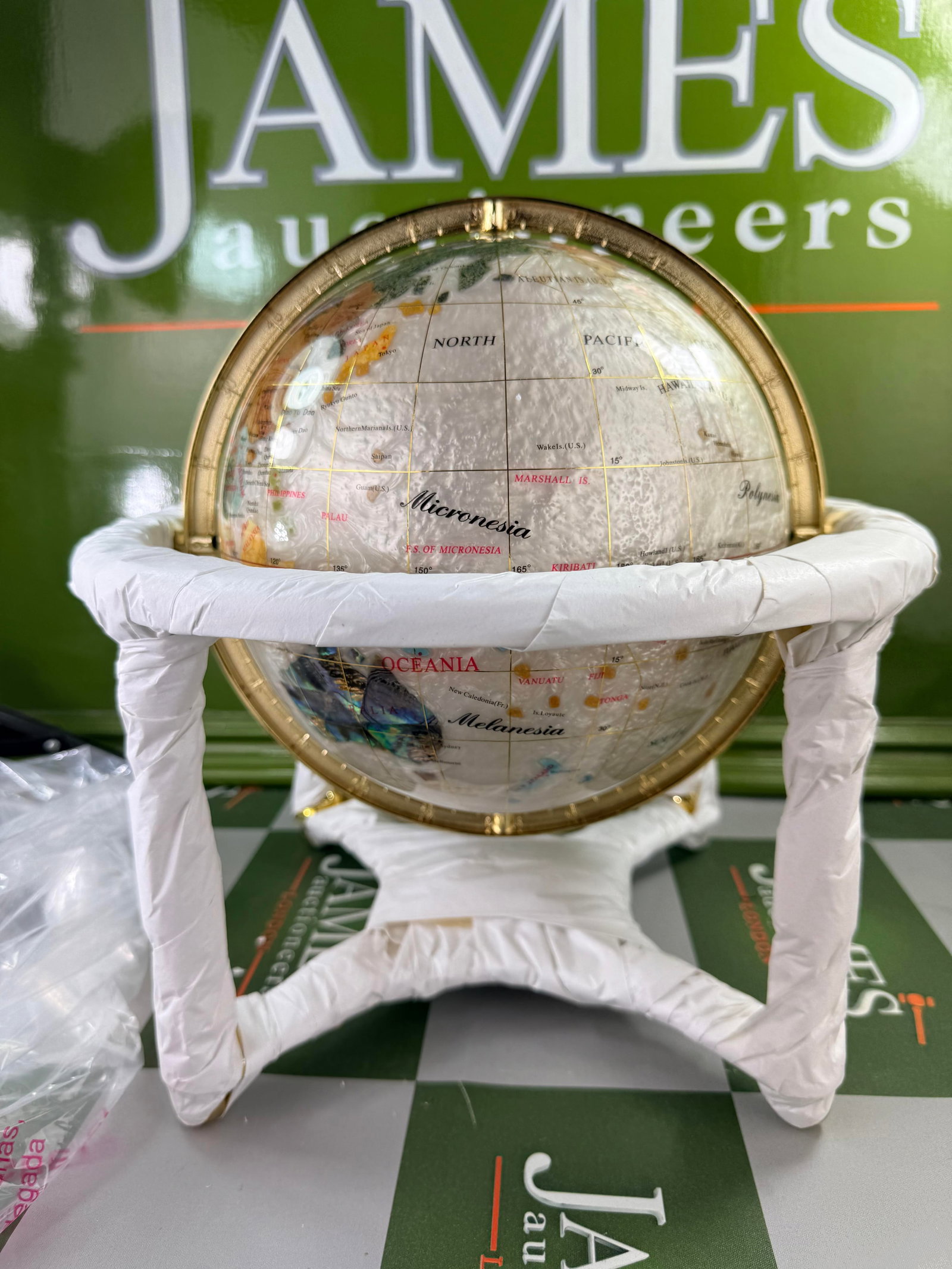 Semi Precious Gemstone Globe 300mm With Inset Compass-Unopened. - 3