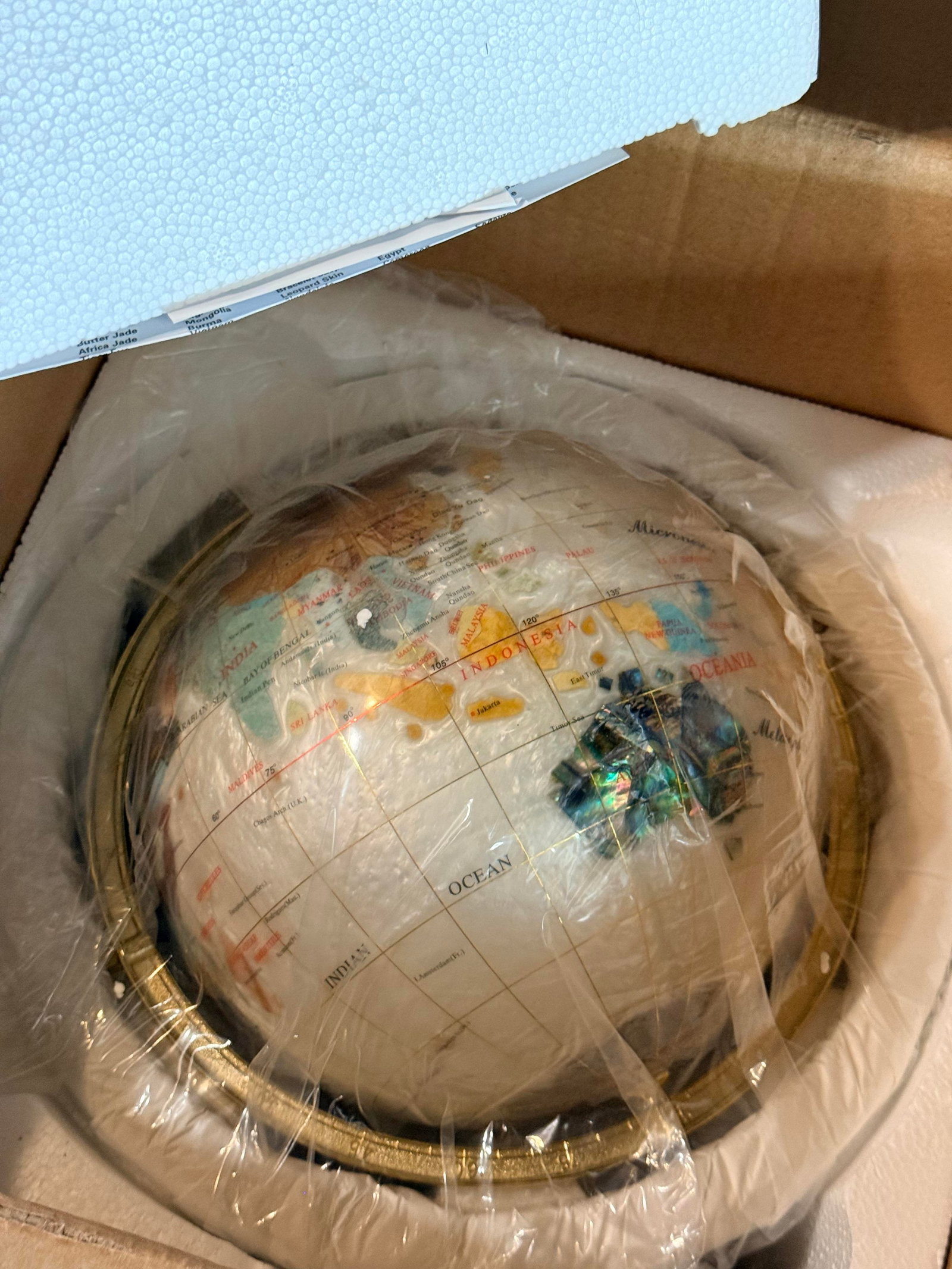 Semi Precious Gemstone Globe 300mm With Inset Compass-Unopened. - 5