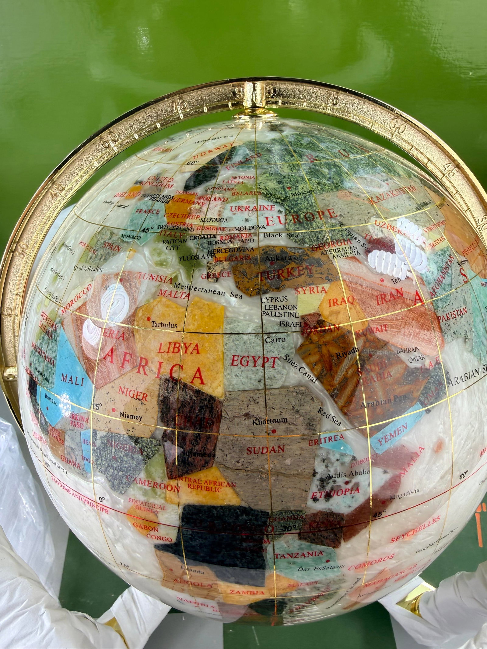 Semi Precious Gemstone Globe 300mm With Inset Compass-Unopened. - 6