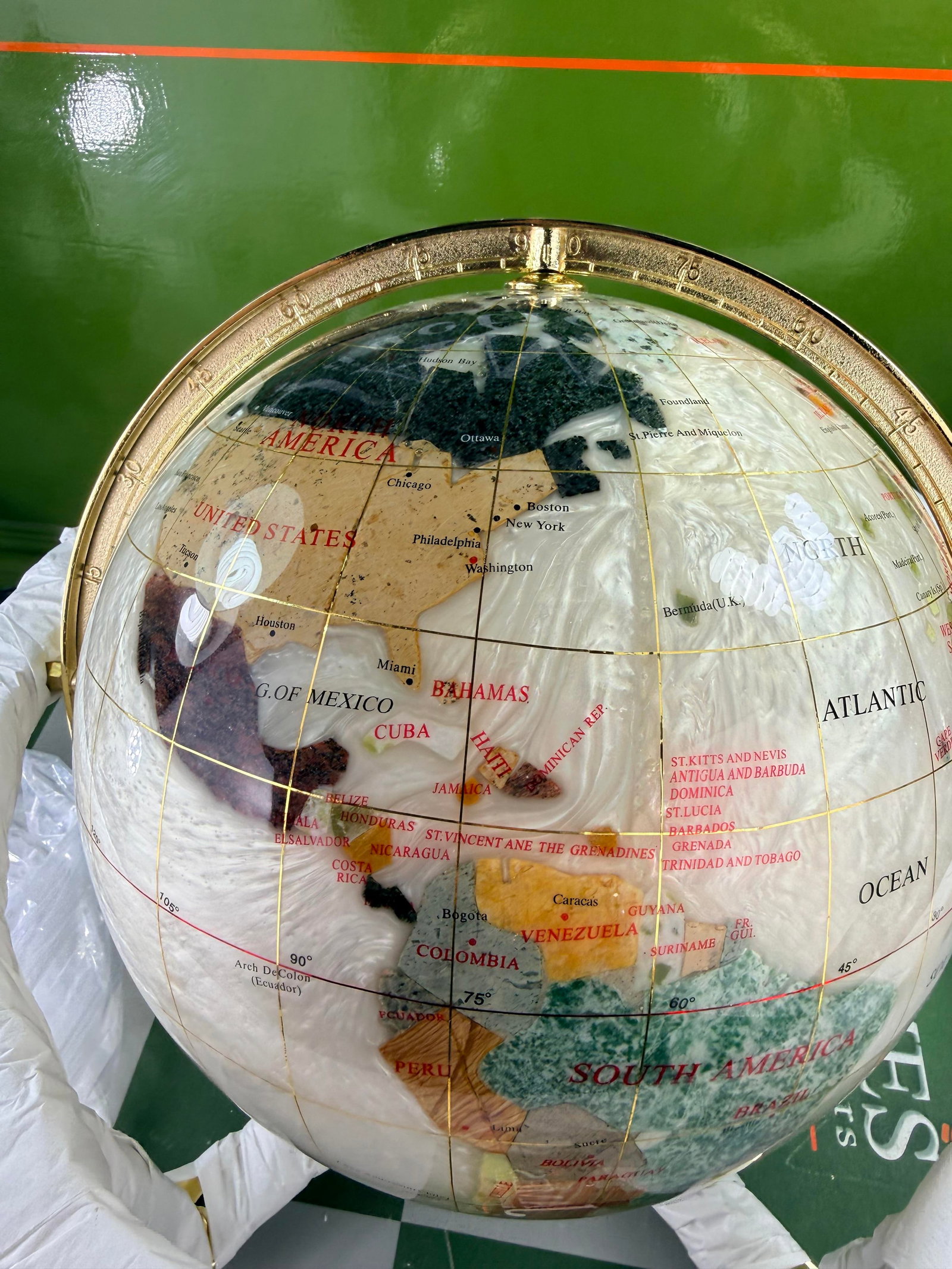 Semi Precious Gemstone Globe 300mm With Inset Compass-Unopened. - 7