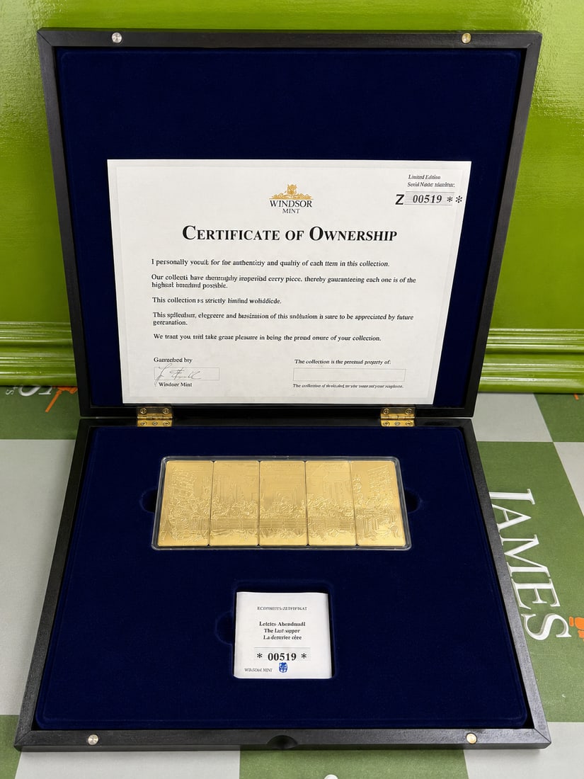 `The Last Supper` Five Large Gold Plated Ingot Set-Windsor Mint Collection - 4