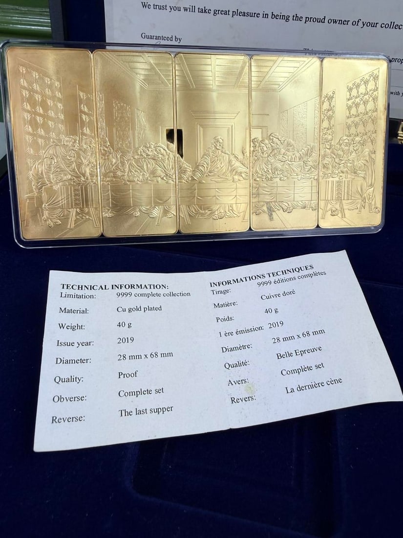 `The Last Supper` Five Large Gold Plated Ingot Set-Windsor Mint Collection - 6
