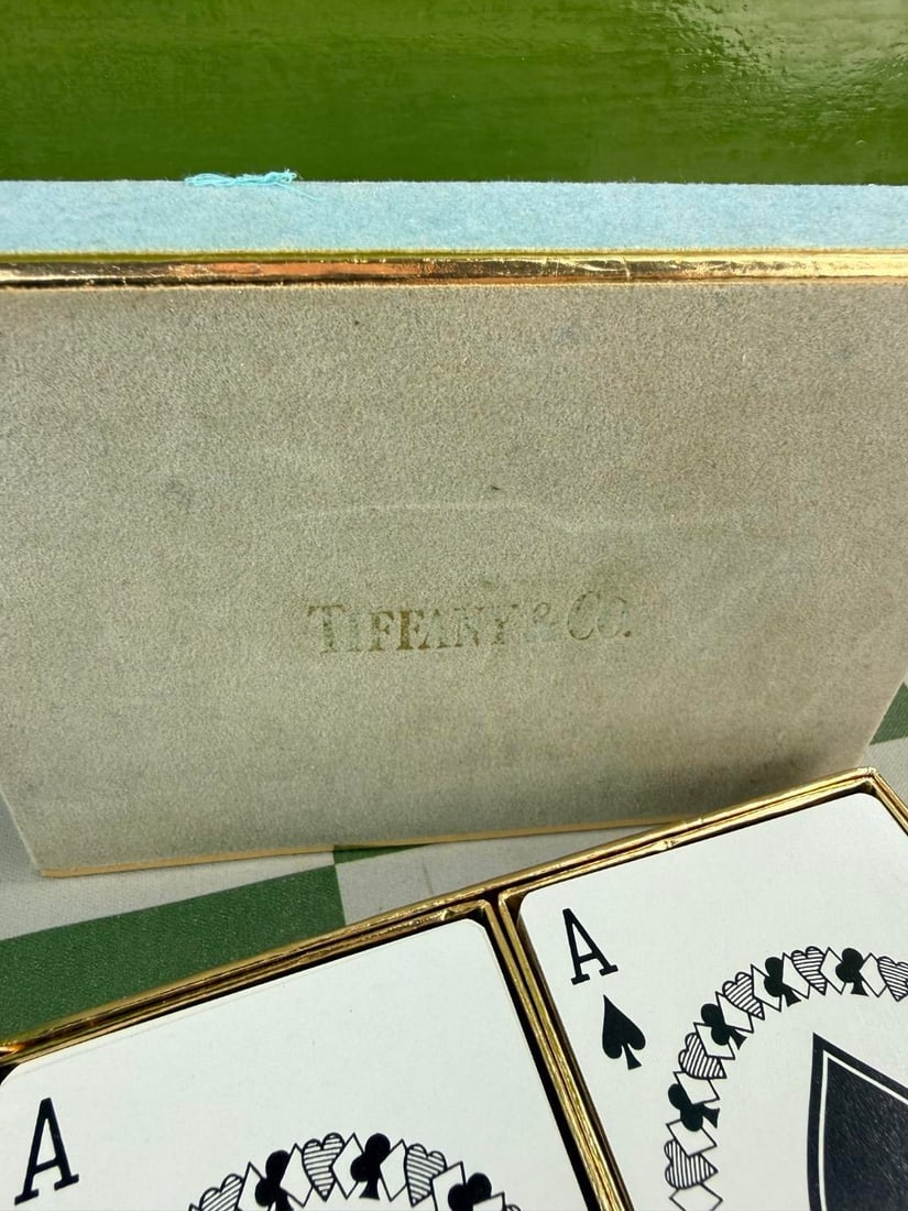 Tiffany & Co. Gold Leaf Double Deck Playing Cards Black White Backs Complete with 2 Jokers - 5