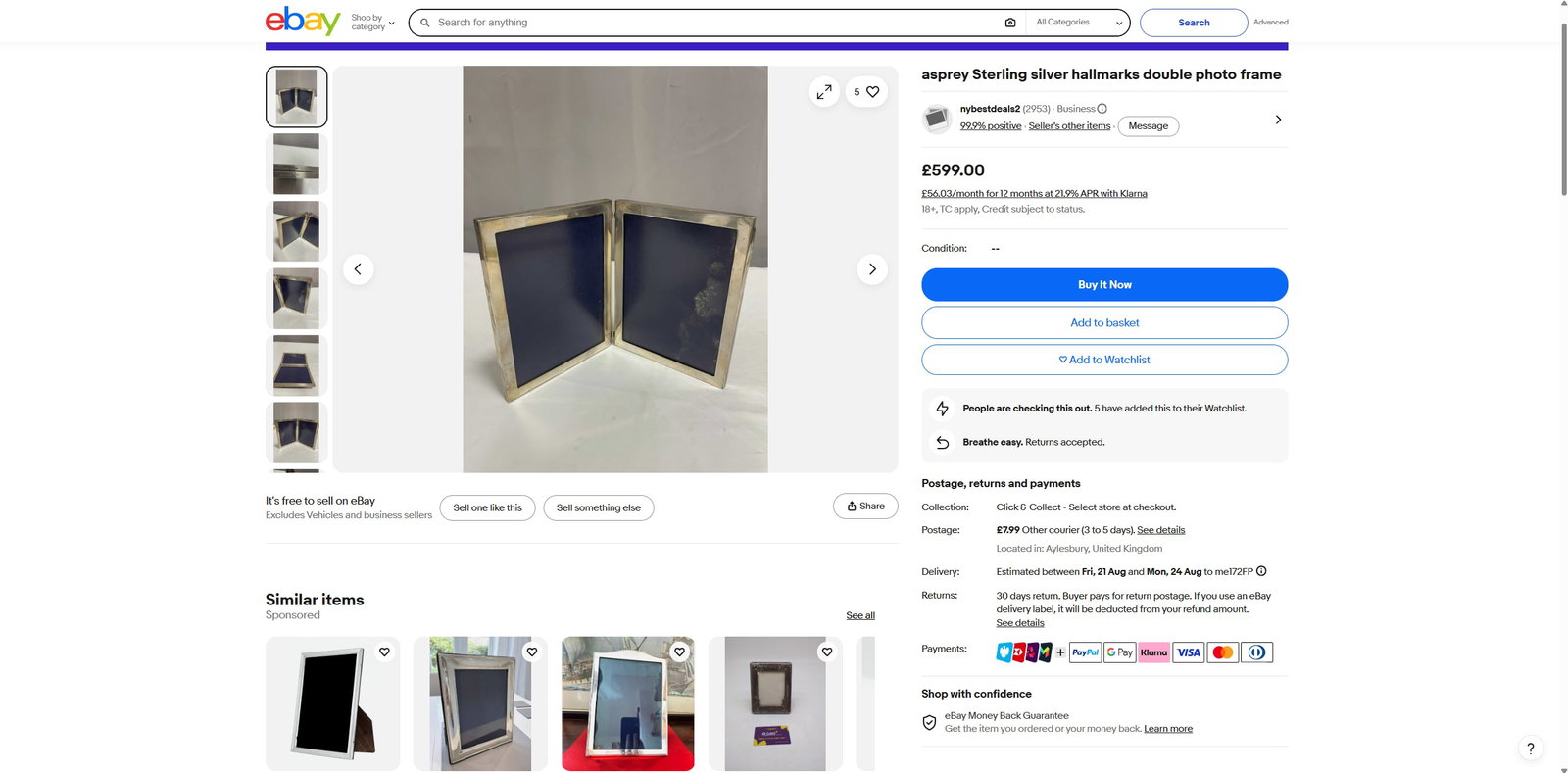 Asprey London Silver Plated Double Photo Frame 8.5 x 6.5 inches - 4
