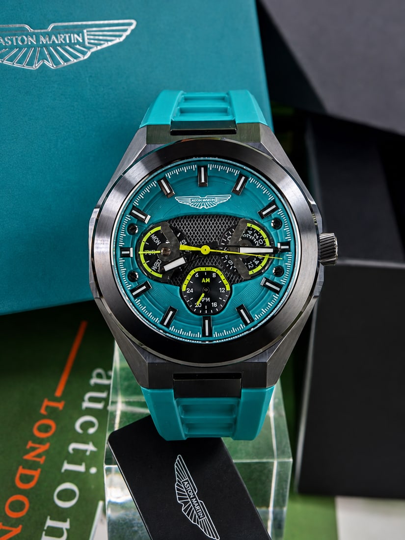 Aston Martin Racing AMR Official Merchandise Chronograph Sports Watch: Aston Martin Racing AMR Official Merchandise Chronograph Sports Watch appears in unworn condition, as pictured with original warranty merchandise hologram. original inner and outer box. Working at