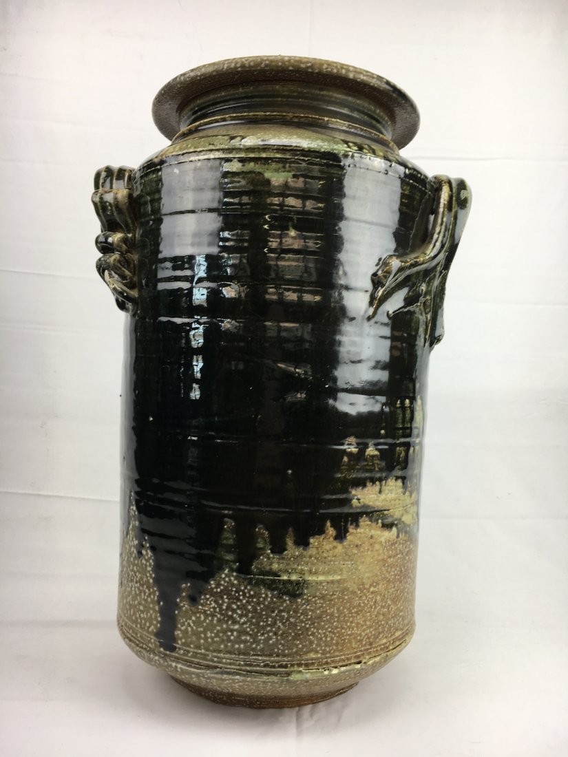 Don Reitz lidded pottery vessel Ken Ferguson school KC: Here is a beautiful large lidded pottery vessel by Kansas City artist Don Reitz who studied with Ken Ferguson and Ron Taylor at the Kansas City Art Institute in the 1960s. This piece is monumental com