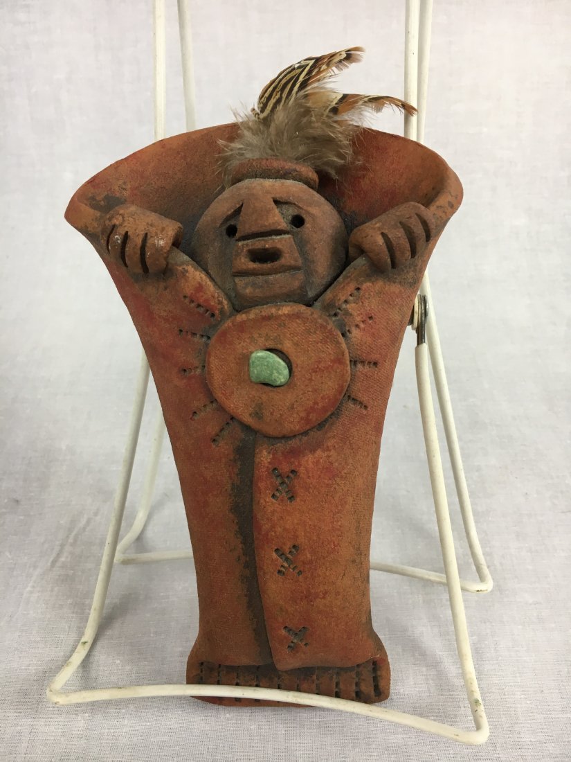 Lisa Lamonthe Pueblo Blanket People sculpture 3: A wonderful work of art hand crafted without the use of a mold and the naturalistic patina is applied by hand. It has an impression stamped on the back \"LA MONTHE\" with a \"LOGO\" symbol. Real turqu