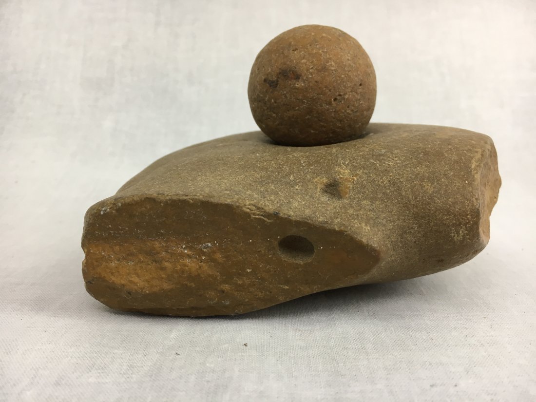 Native American Grinding Stone Mortar Pestle Matere Man: Here is a very nice Native American Grinding Stone (Matere Mano) Mortar and Pestle (round ball) found in Oregon. It is about 6\" in diameter.