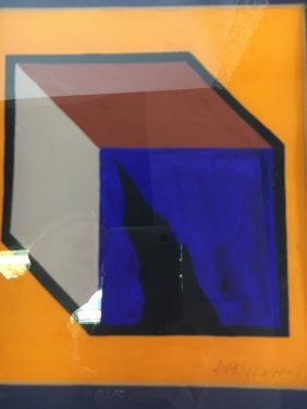 Da Silva abstract oil painting Mid Century: Nice little brightly colored acrylic painting. Great Modern abstract/cubist style. Signed and dated lower right. DASILVA 87. Nicely framed. Measures 13" x 14". Entitled "O Dada E O Mapa". Gallery tag 