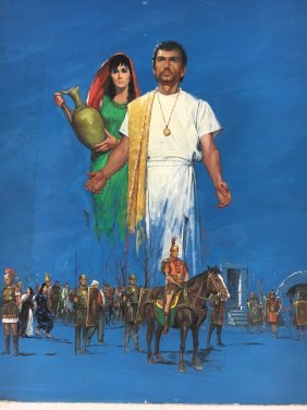 Lou Marchetti original painting ill art Road 2 Bithynia: Here is a wonderful original oil on illustration board painting done by Louis Marchetti. Original cover art for gothic novel "The Road to bithynia" by Frank G. Slaughter. Marchetti signed on front and