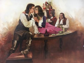 Lou Marchetti original illustration cover art Our Jo: Original oil on illustration board painting by Louis Marchetti. Original cover art for gothic novel "Our Jo." Marchetti signed on front and back. Some corner wear. Measures 22" x 30". Provenance: purc