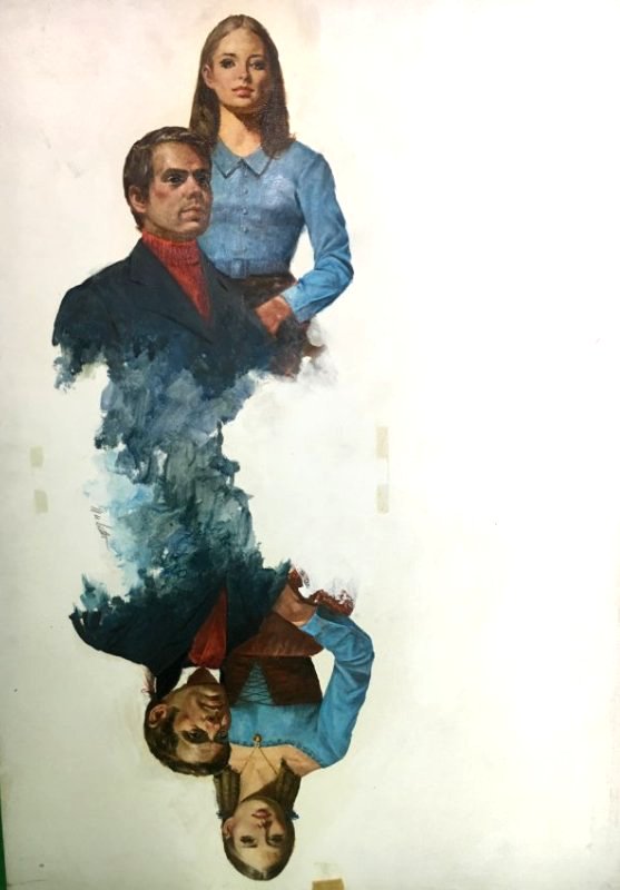 LOU MARCETTI "Double Vision" Graphic Novel Art: Original book cover art illustration oil painting signed with book info on back. Actual size of art = 22" x 29". Louis J. Marchetti (Lou Marchetti) (1920–1992) was a free-lance illustrator and fine