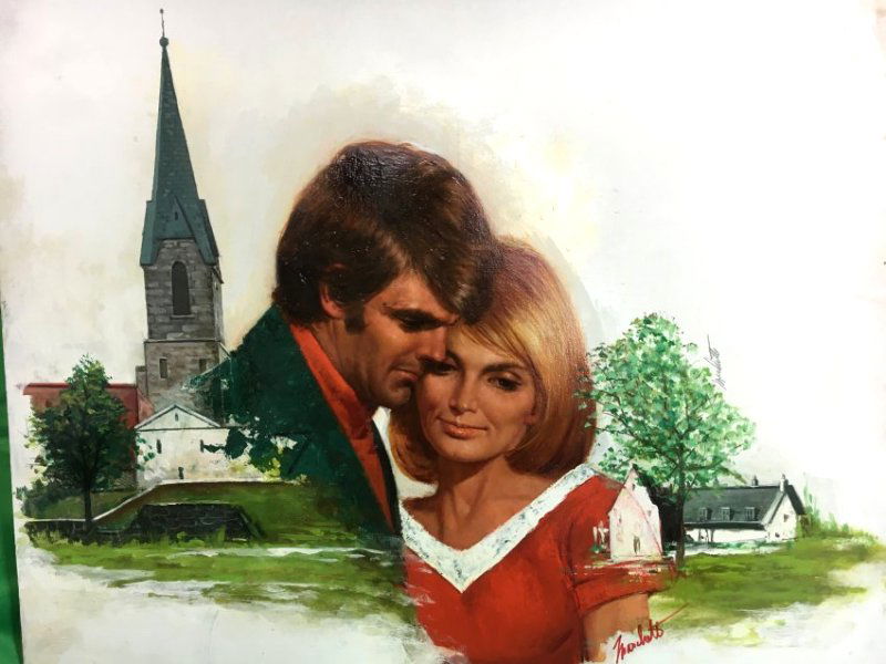 LOU MARCHETTI "Most Likely to Succeed Graphic Novel Art: Original book cover art illustration oil painting on illustration board signed with book info on back. Actual size of art = 15" x 25". Louis J. Marchetti (Lou Marchetti) (1920–1992) was a free-lance