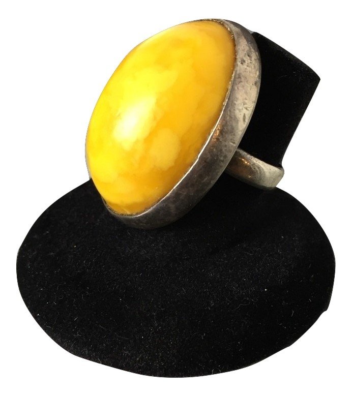 Large Chinese Butterscotch Amber & Sterling Silver Ring (1 of 4)