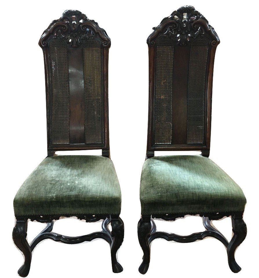 Pair 17th c. William & Mary Walnut Cane Side Chairs (1 of 5)