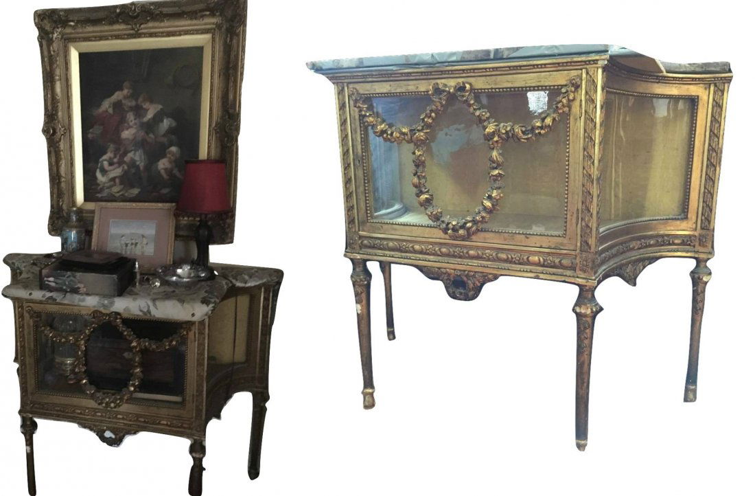 Louis XVI Vitrine Gilt Marble Top Curio Cabinet (1 of 9)