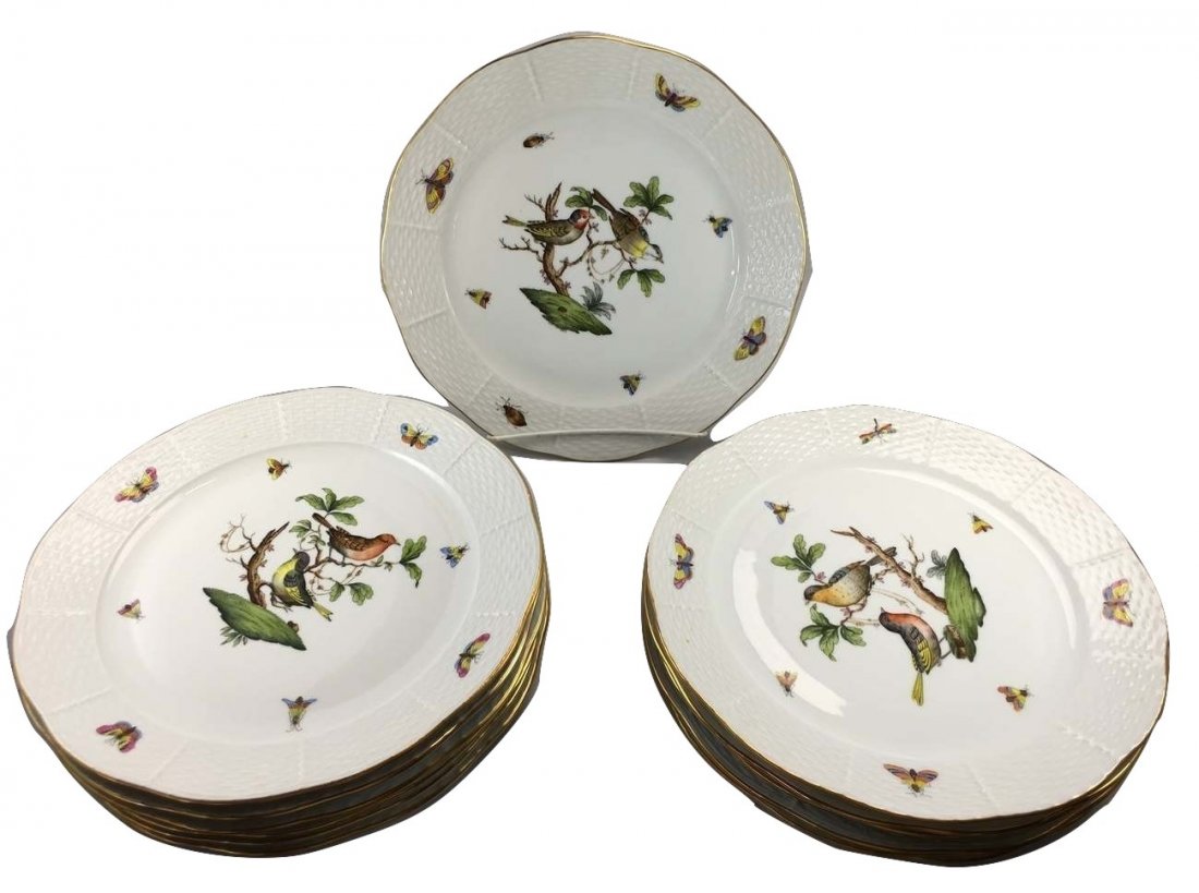 Herend Rothschild Fine Porcelain 12 Dinner Plates (1 of 3)
