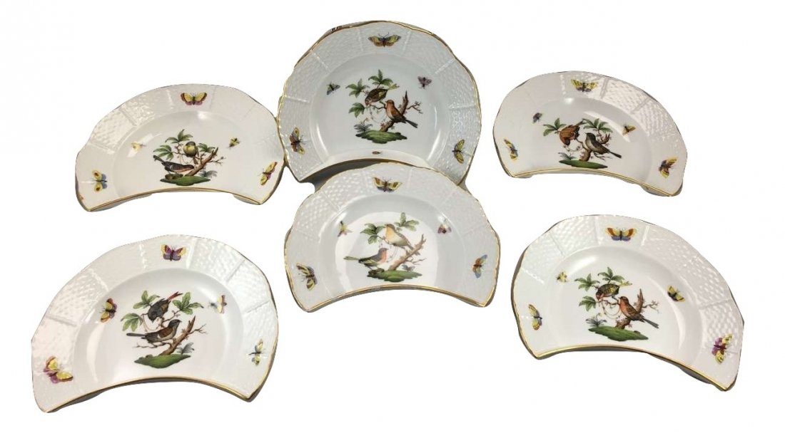 Herend Rothschild Fine Porcelain 6 Crescent Salad Bowls (1 of 3)