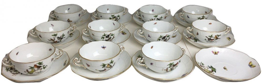 Herend Rothschild Porcelain 10 Cream Soup Bowls Saucer (1 of 3)