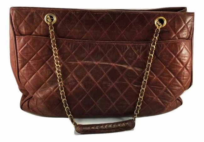 Chanel Big Maroon Caviar Calfskin Quilted Handbag Purse (1 of 6)