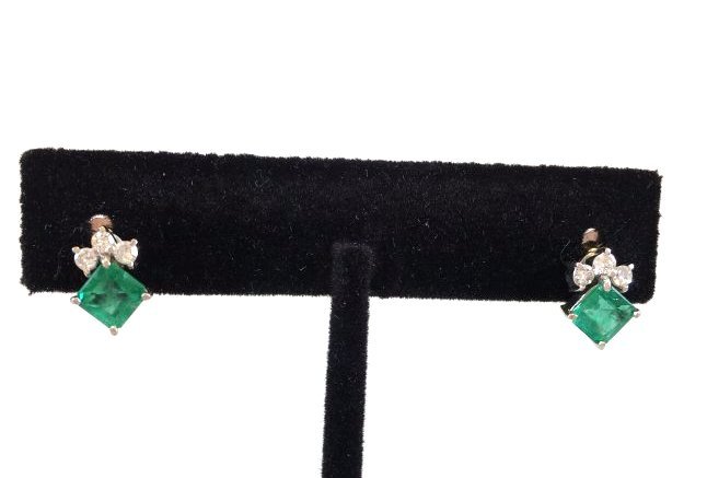 Colombian Emerald & Diamond Earrings 14K gold Pierced (1 of 4)