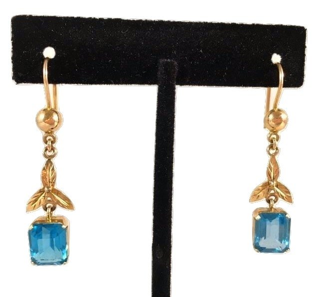 Caribbean Blue Topaz 4ct each 18K Dangle Earrings Pierc (1 of 4)