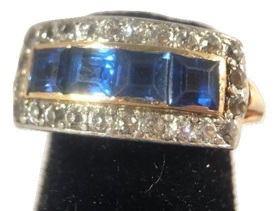 Ladies Princess Cut Channel Set Sapphire & Diamond Ring (1 of 4)