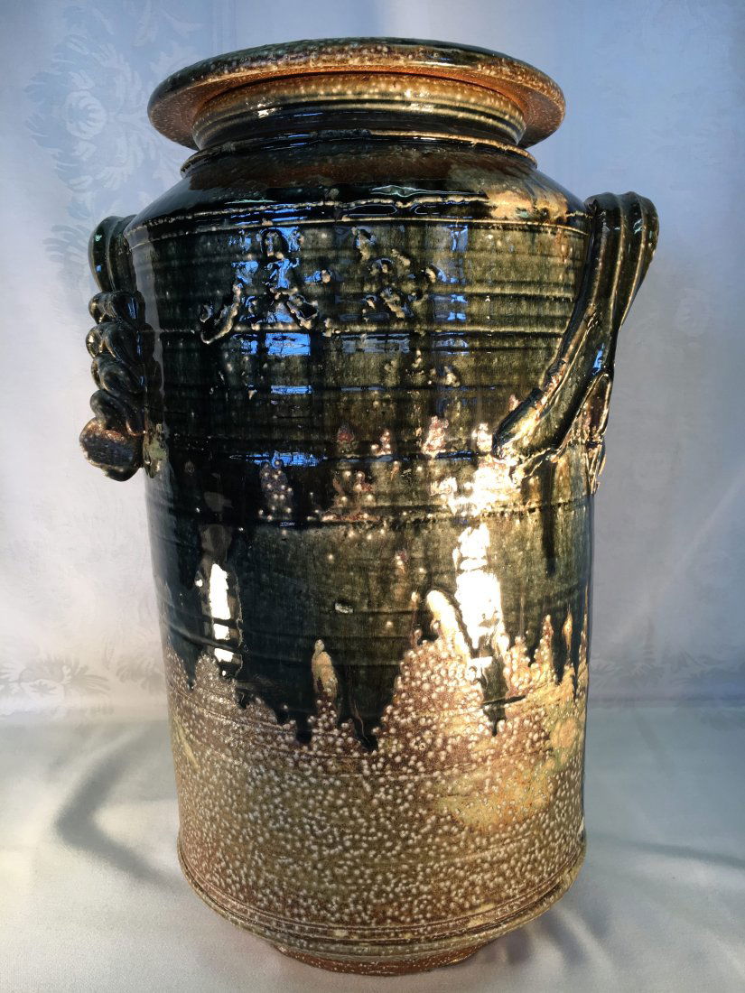 Don Reitz Mid Century pottery large lidded vessel: Here is an original Don Reitz large stoneware salt glazed lidded vessel. It is signed on the bottom. It measures about 19" tall. Don Reitz (1929 – 2014) was one of the most virtuosic throwers the fi