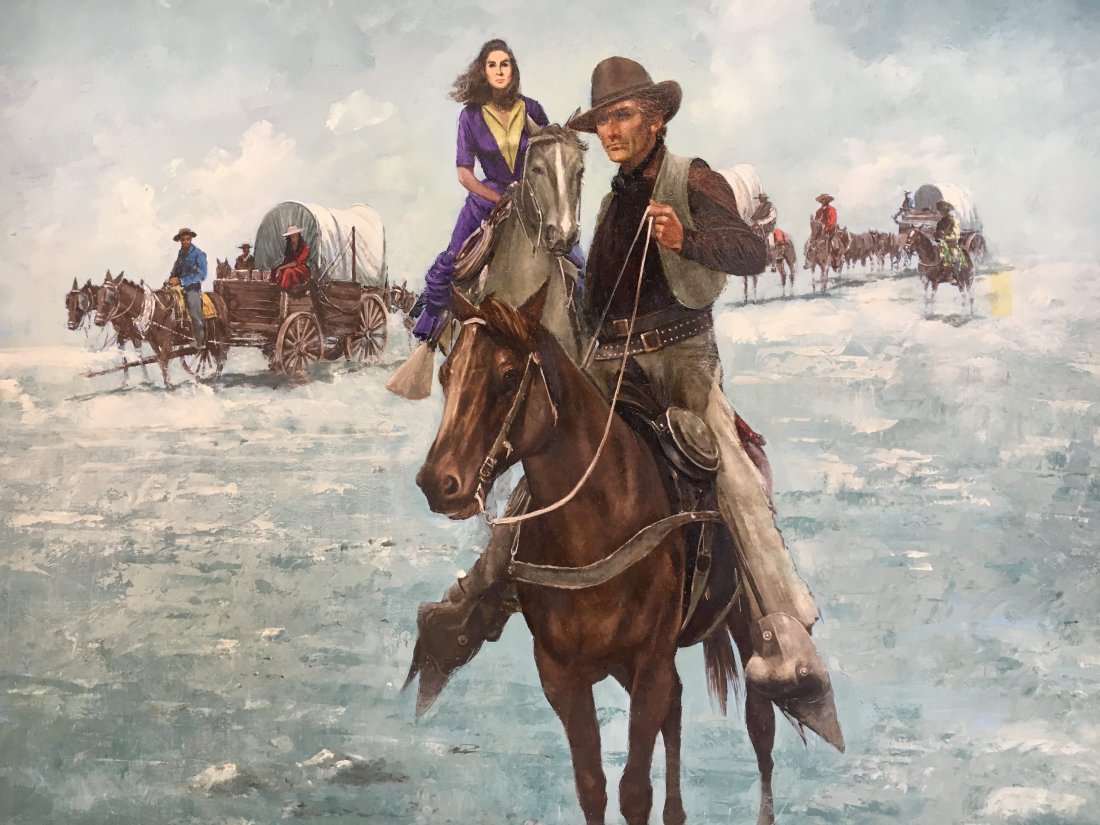 Louis Marchetti original oil painting The Shallow Grass: Here is an original oil on board painting by Lou Marchetti for the book "The Shallow Grass" by Tom Horn published by Macmillan in 1968. It measures 22" x 30". Louis J. Marchetti (Lou Marchetti) (1920�