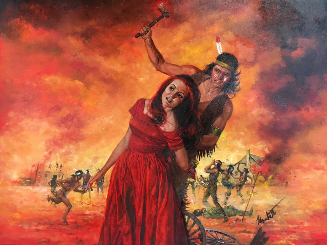 Lou Marchetti original painting "Dark Hills to Westward: Here is the original cover art for the book Dark Hills to Westward: the Saga of Jenny Wiley by Harry M. Caudill. It measures 22" x 30". Louis J. Marchetti (Lou Marchetti) (1920–1992) was a free-lanc