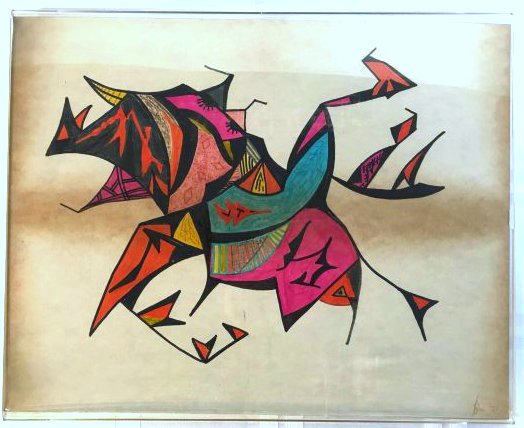Seymour Meyer Mid Century Abstract Drawing en couleur (1 of 3)