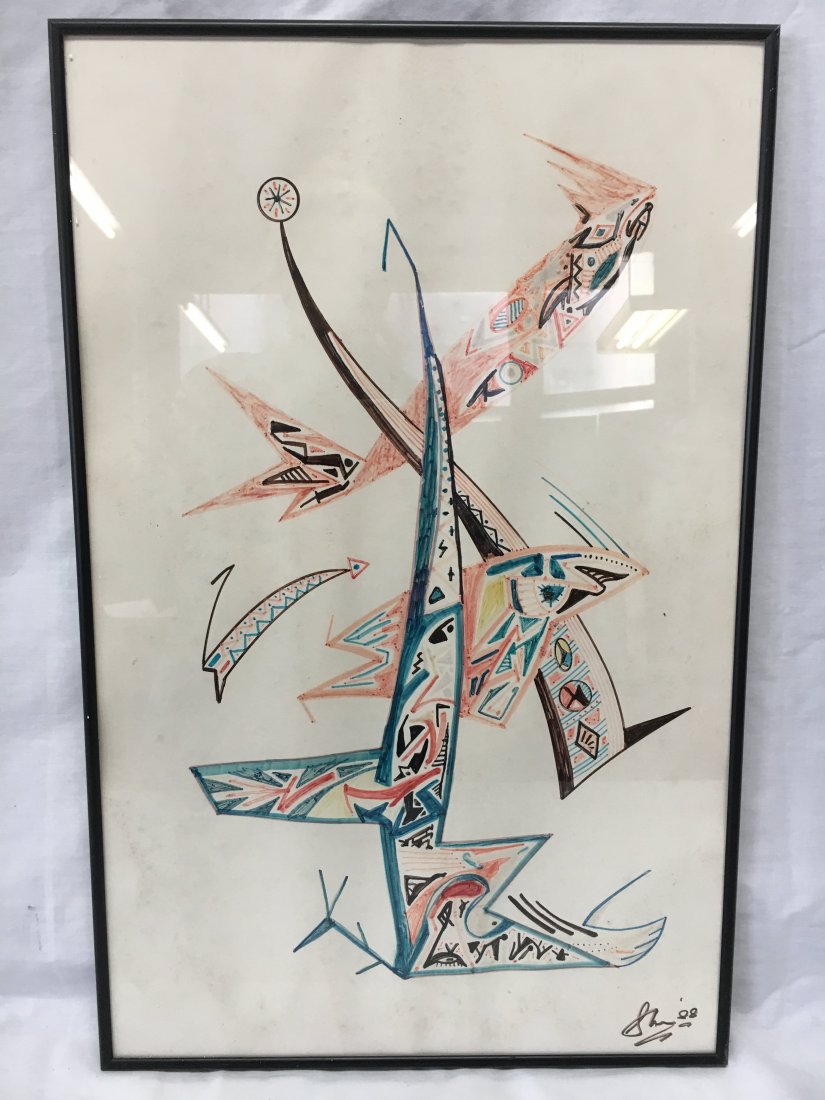 Seymour Meyer Mid Century Mod Abstract Drawing: Here is an amazing color drawing by Seymour Meyer. He is famous for his biomorphic sculptures but his original drawings have never been offered on the market before. Here is one of his original abstra