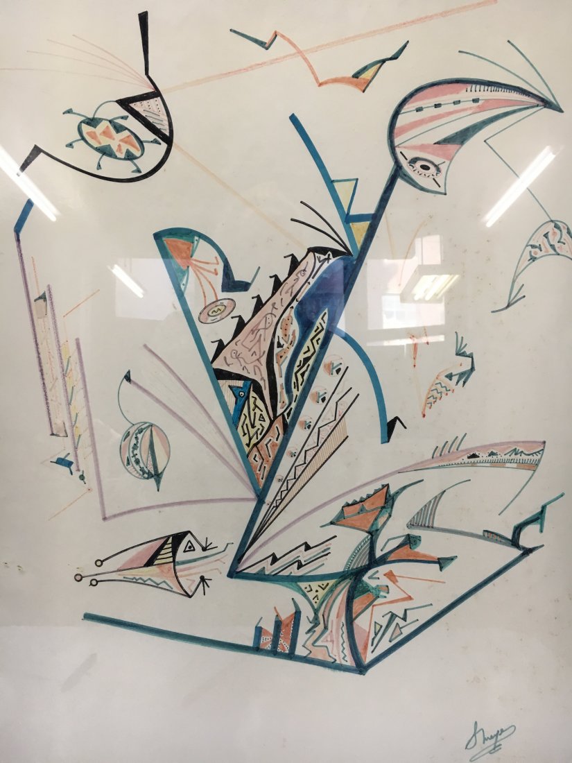 Seymour Meyer original abstract color sketch: Here is an amazing color drawing by Seymour Meyer. He is famous for his biomorphic sculptures but his original drawings have never been offered on the market before. Here is one of his original abstra