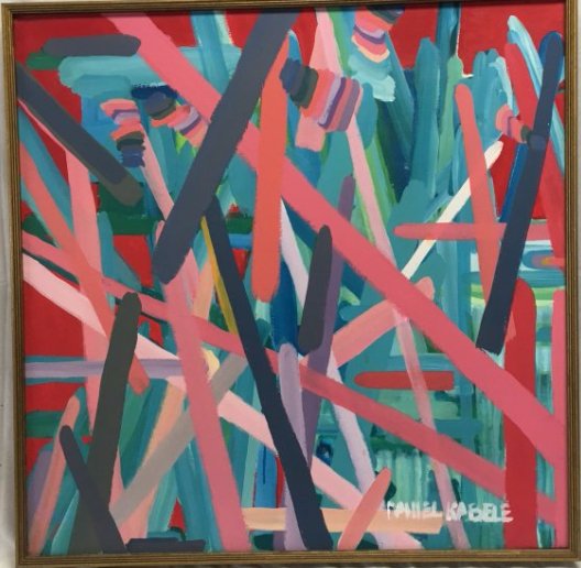 Daniel Kabele acrylic /canvas abstract pop art painting: Here is a nice original acrylic on canvas abstract painting by Daniel Kabele. He lived and worked primarily in Kansas. His works make bold use of color and geometric patterns. Signed lower front. It m