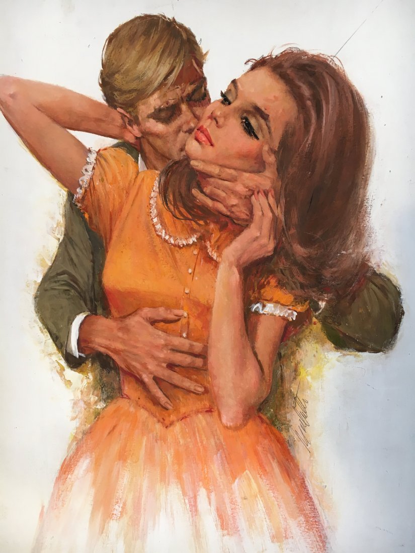 Lou Marchetti original book painting "Prairie Ave": Here is an original book illustration from the gothic novel "Prairie Avenue". It is oil on board and measures 16.5" x 23". It is signed on recto and verso.Born in Fondi, Italy, Louis J. Marchetti emig