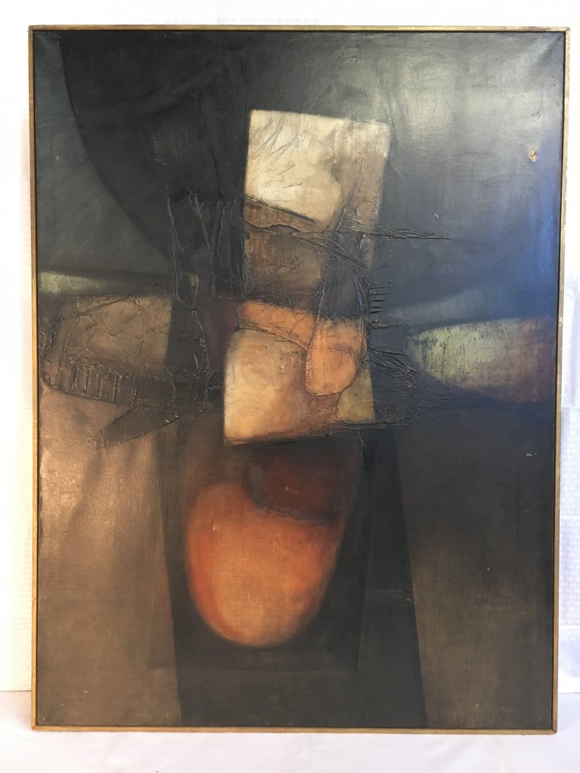 Mario Festa Entrando en el espejo abstract painting '63: Here is a beautiful abstract oil on canvas painting by argentine artist Mario Festa. It was entered into the prestigious Salon de Artes in Buenas Aires in 1963 and still retains the label on the back,