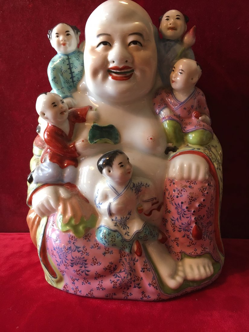 Chinese handpainted porcelain laughing Buddha statue