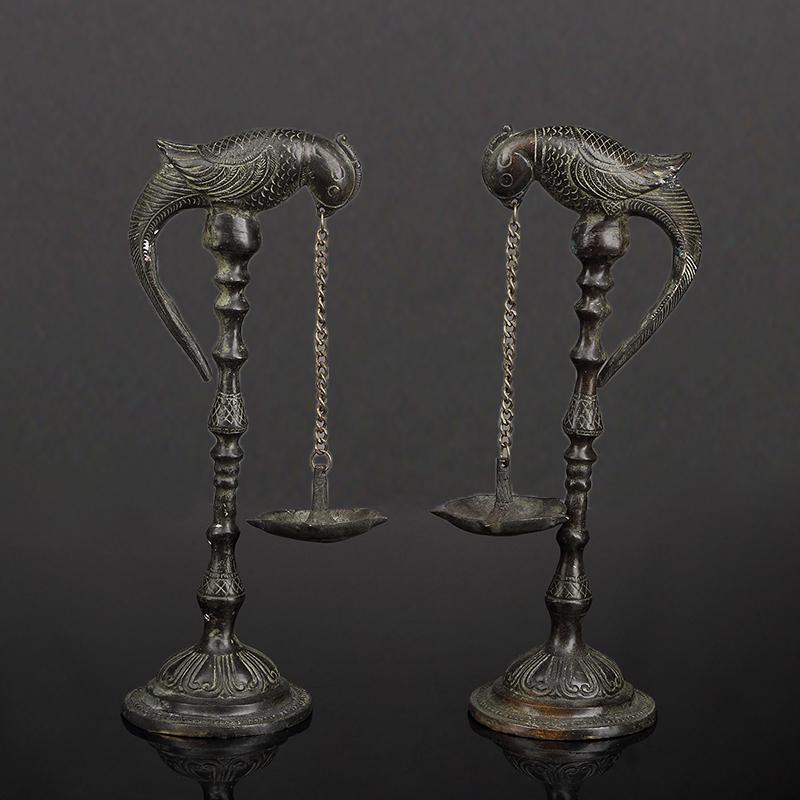 Pair Chinese parrot Temple Bronze Lanterns (1 of 3)