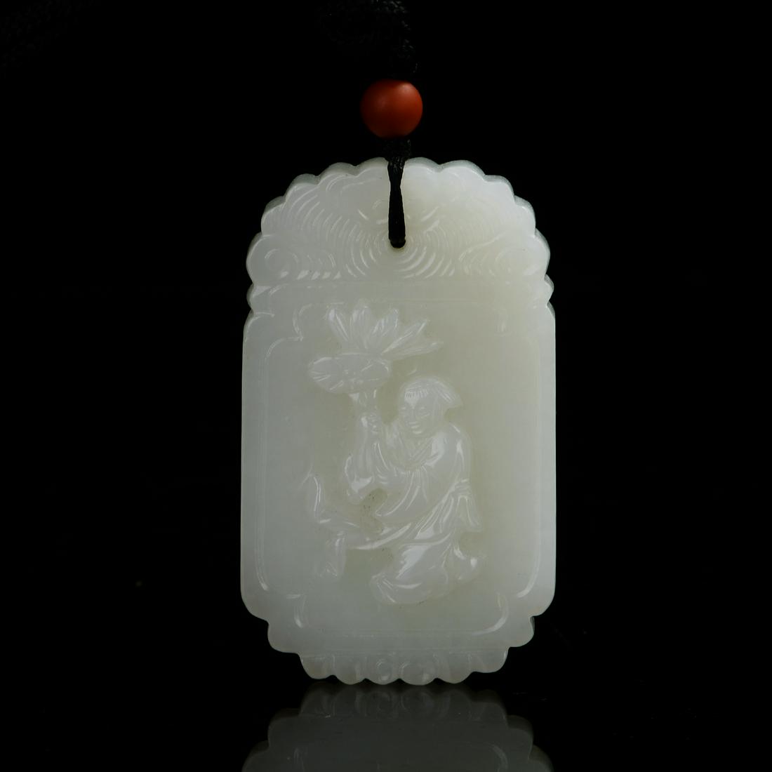 Chinese Qing Dynasty Hetian White Jade Pendant (1 of 5)